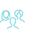 Three illustrated outlines of people, each with distinct head coverings, symbolizing diversity and inclusion.