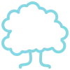 An outline of a tree with a thick canopy and branching roots, drawn in light blue on a transparent background.