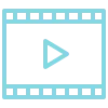 Icon of a play button within a rectangular frame, resembling a film strip.