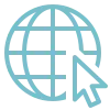 A light blue globe icon with a computer cursor pointing at it, symbolizing internet connectivity.